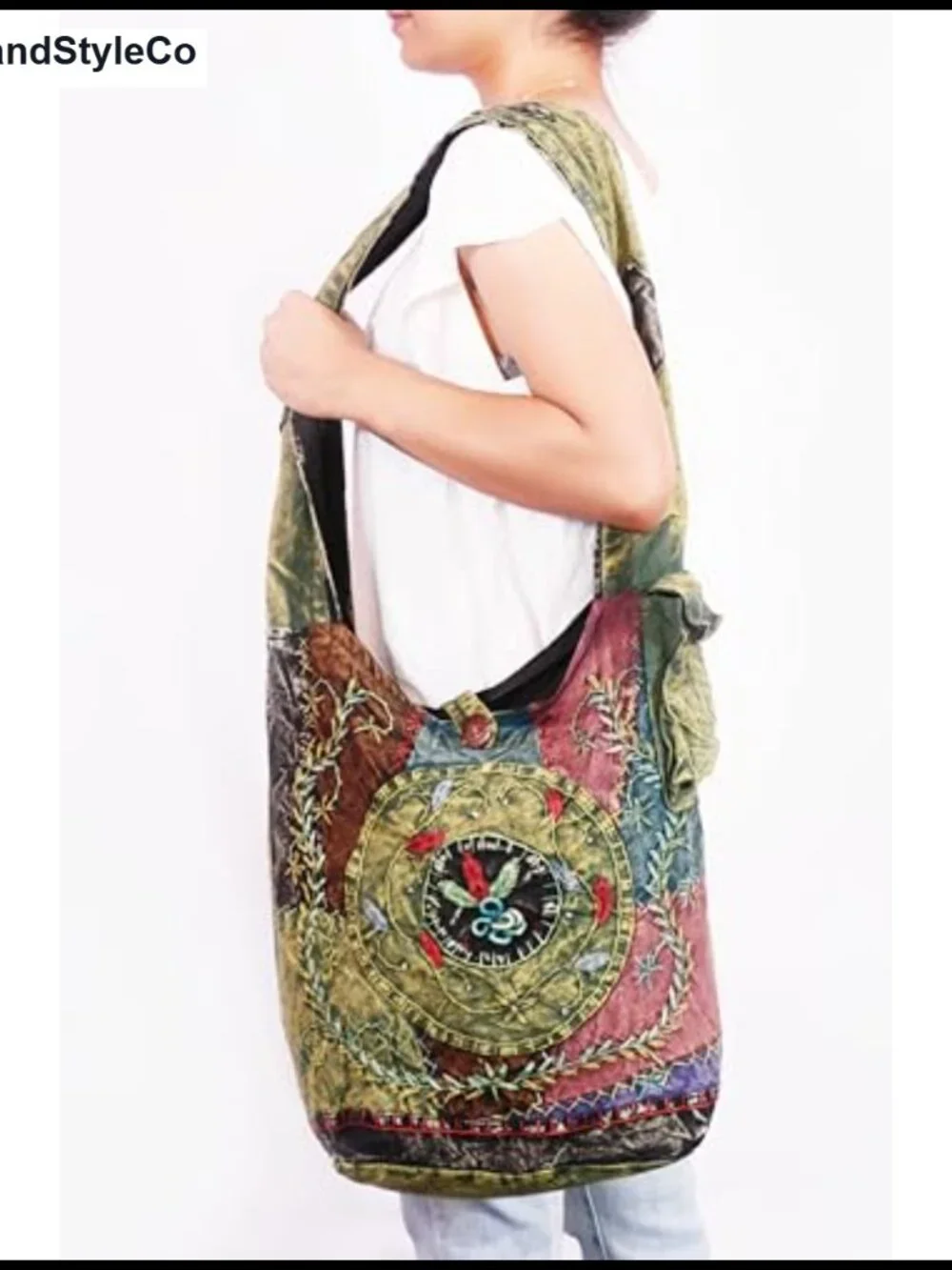 Handmade Cotton Jacquard Crossbody Bag Large Embroidered Hobo Purse Patchwork